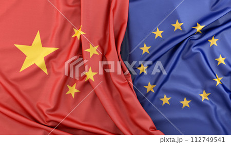 Ruffled Flags of China and European Union. 3D Rendering 112749541