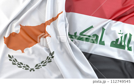 Ruffled Flags of Cyprus and Iraq. 3D Rendering 112749545