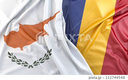 Ruffled Flags of Cyprus and Romania. 3D Rendering 112749548