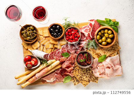 Appetizers with differents antipasti Appetizers with differents antipasti 112749556