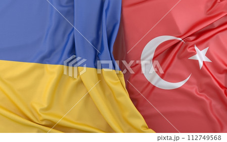 Ruffled Flags of Ukraine and Turkey. 3D Rendering 112749568