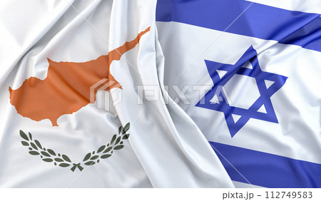 Ruffled Flags of Cyprus and Israel. 3D Rendering 112749583
