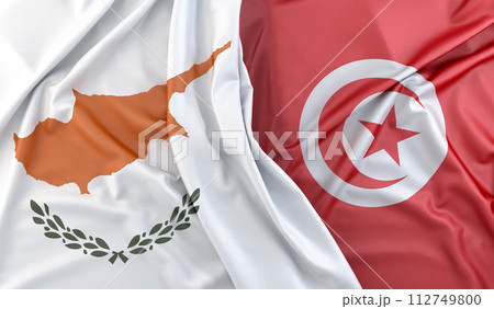 Ruffled Flags of Cyprus and Tunisia. 3D Rendering 112749800
