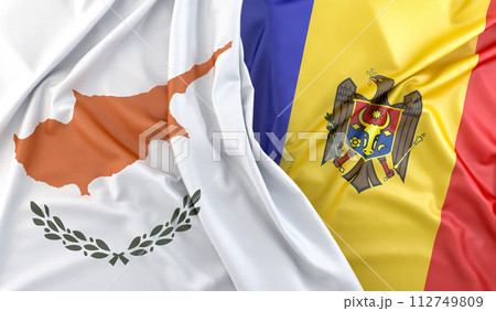 Ruffled Flags of Cyprus and Moldova. 3D Rendering 112749809