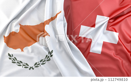 Ruffled Flags of Cyprus and Switzerland. 3D Rendering 112749810