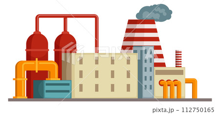 Power plant cartoon facade. Industrial refinery front 112750165
