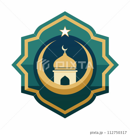Detailed, symmetrical vector illustration reflecting Islamic artistry, showcasing geometric forms, clean white background, perfect for badge or emblem usage Detailed, symmetrical vector illustration reflecting Islamic artistry, showcasing geometric forms, clean white background, perfect for badge or emblem usage 112750317