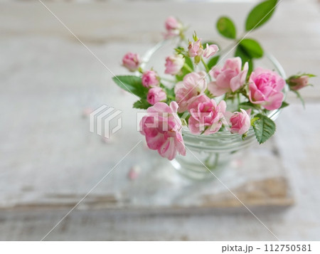 白板にピンクのミニ薔薇 白板にピンクのミニ薔薇 112750581