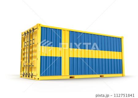 Shipping cargo container textured with Flag of Sweden. Isolated. 3D Rendering Shipping cargo container textured with Flag of Sweden. Isolated. 3D Rendering 112751841