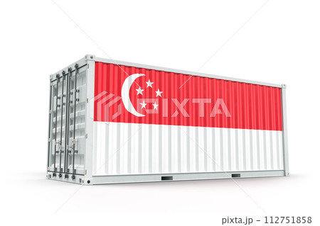 Shipping cargo container textured with Flag of Singapore. Isolated. 3D Rendering Shipping cargo container textured with Flag of Singapore. Isolated. 3D Rendering 112751858