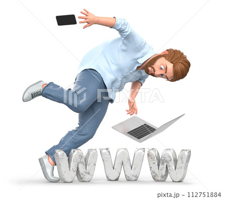 Man stumbled over WWW sign. Technology concept. Isolated on white background. 3D Rendering Man stumbled over WWW sign. Technology concept. Isolated on white background. 3D Rendering 112751884