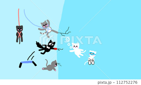 水槽を割ろうとする猫たち 112752276
