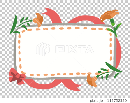 カーネーションとリボンの手描き風フレームイラスト 112752320