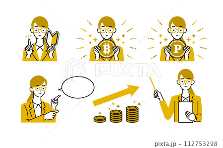 ビットコイン・ポイント・女性・お金に関するイラスト素材 ビットコイン・ポイント・女性・お金に関するイラスト素材 112753298