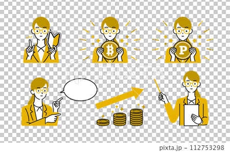 ビットコイン・ポイント・女性・お金に関するイラスト素材 ビットコイン・ポイント・女性・お金に関するイラスト素材 112753298