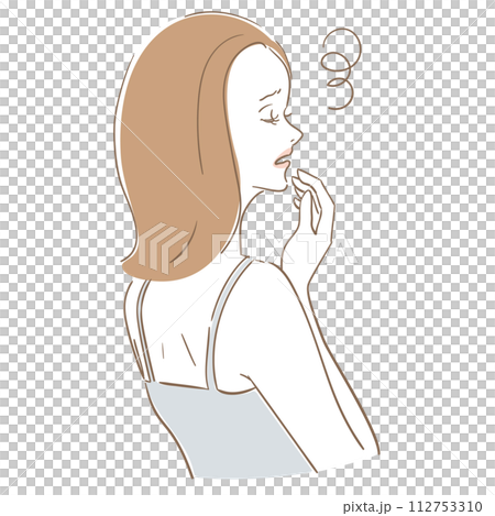 A woman with medium hair who suffers from skin problems A woman with medium hair who suffers from skin problems 112753310