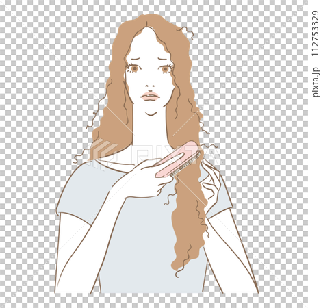 Beautiful woman having trouble brushing her damaged hair 112753329