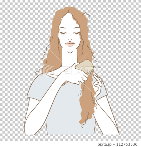 傷んだ髪のブラッシングに困っている美しい女性 112753330