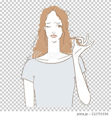 Beautiful woman suffering from frizzy or damaged hair Beautiful woman suffering from frizzy or damaged hair 112753336