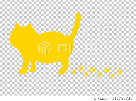 Walking cat silhouette footprints crayon touch yellow Walking cat silhouette footprints crayon touch yellow 112753736