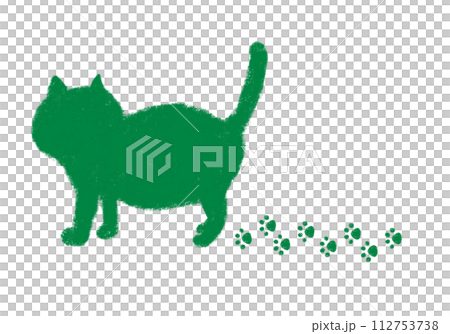 Walking cat silhouette footprints crayon touch green 112753738