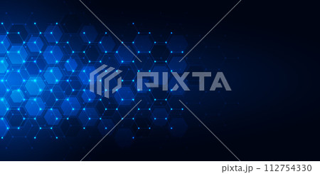Abstract technology background and design element with hexagons pattern and geometric shapes 112754330