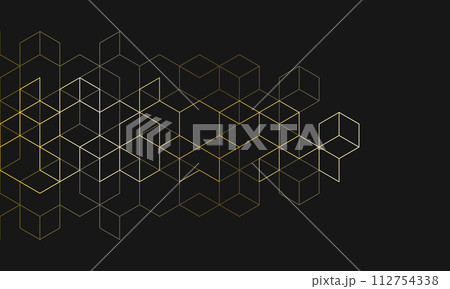 The graphic design elements with isometric shape golden blocks. Abstract geometric background 112754338
