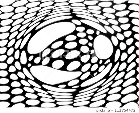 白い背景に黒い弾性ラテックス調の不規則な穴・網目テクスチャー。 112754472