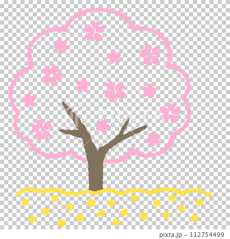 Illustration of a simple cherry blossom and rape blossom field 112754499