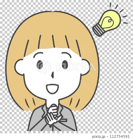良いアイデアをひらめいたスーツ姿の女性のイラスト 112754591