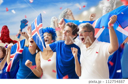 Iceland football team supporter on stadium. Iceland football team supporter on stadium. 112754887