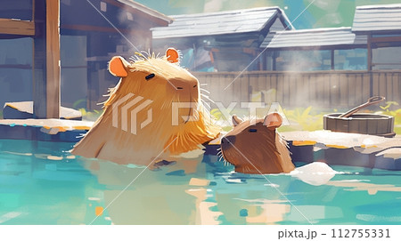 入浴するカピバラ、日本4 112755331