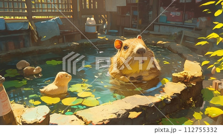 入浴するカピバラ、日本5 112755332