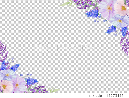 Ornate floral square frame in blue, pink and purple. rectangular text space Ornate floral square frame in blue, pink and purple. rectangular text space 112755434