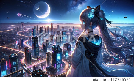 未来都市を見下ろす美少女 112756574