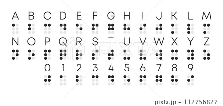 Braille Alphabet. Visually impaired writing system symbols. Braille Language. Blind Reading. Help of handicapped people read. Vector Illustration. Braille Alphabet. Visually impaired writing system symbols. Braille Language. Blind Reading. Help of handicapped people read. Vector Illustration. 112756827