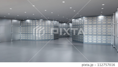Safe deposit boxes inside bank vault interior Safe deposit boxes inside bank vault interior 112757016