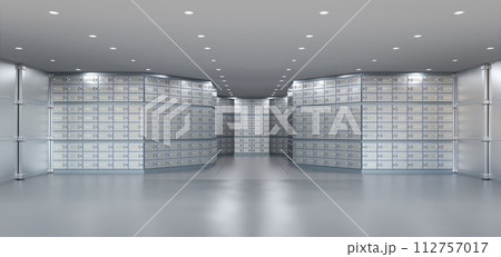 Safe deposit boxes inside bank vault interior Safe deposit boxes inside bank vault interior 112757017