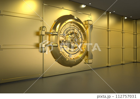 Golden bank vault door closed Golden bank vault door closed 112757031