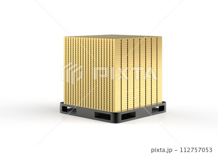 Heap of gold bullion on pallet Heap of gold bullion on pallet 112757053