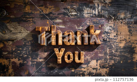AI-generated content. Wooden Oak Thank you concept creative art poster. Words Thank you made in textured lettering. Horizontal Illustration. Ai Generated Gratitude and Appreciation Symbol. 112757136