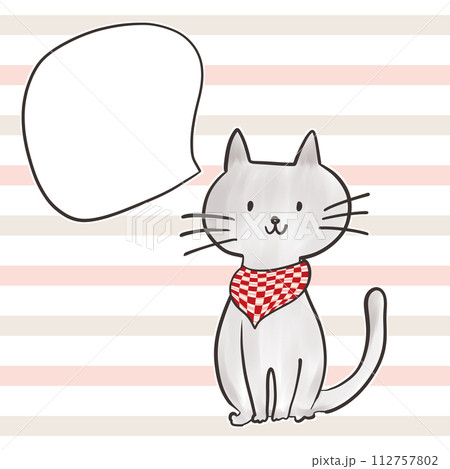 猫_吹き出し_市松模様_ストライプ_スカーフ_02_4 112757802