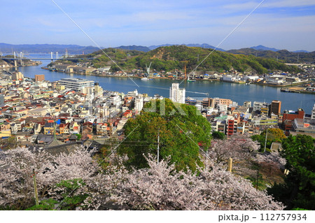 【広島県】桜が満開の千光寺から見た尾道の町並み 【広島県】桜が満開の千光寺から見た尾道の町並み 112757934
