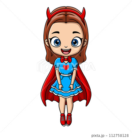 Cute little girl cartoon wearing devil costume Cute little girl cartoon wearing devil costume 112758128