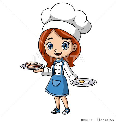 girl cartoon wearing costume chef 112758195