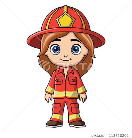 Girl cartoon wearing costume fire fighter 112758202