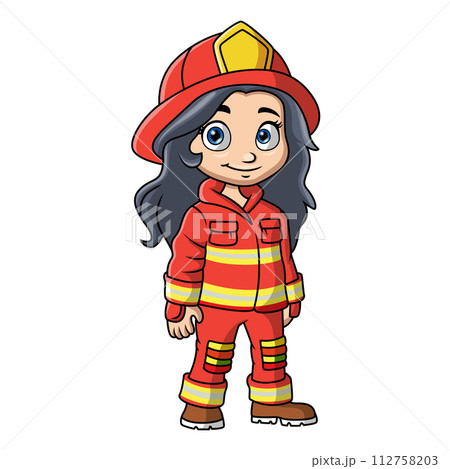 Girl cartoon wearing costume fire fighter Girl cartoon wearing costume fire fighter 112758203