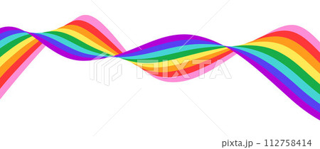 Rainbow wavy flowing ribbon design element. LGBTQ Pride month flag. Rainbow colored wave background template shape for banner, poster, flyer, brochure, booklet, cover. Vector backdrop Rainbow wavy flowing ribbon design element. LGBTQ Pride month flag. Rainbow colored wave background template shape for banner, poster, flyer, brochure, booklet, cover. Vector backdrop 112758414