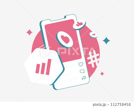 Influencer marketing stats, social media analytics visuals, influencer data charts, SMM insights illustrations, social media marketing ROI graphs. Isolated on white background vector illustration Influencer marketing stats, social media analytics visuals, influencer data charts, SMM insights illustrations, social media marketing ROI graphs. Isolated on white background vector illustration 112758458
