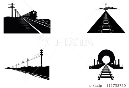 Perspective view railroad train pathes, Railroad vector silhouette 112758730